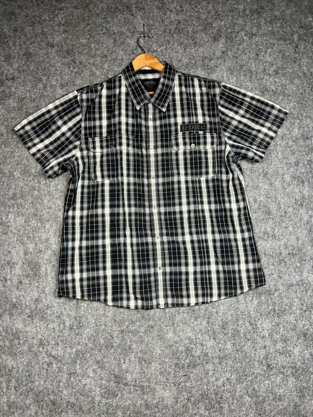 Harley-Davidson Grey Black and White Plaid Short-Sleeve Button-Up Shirt 3XL